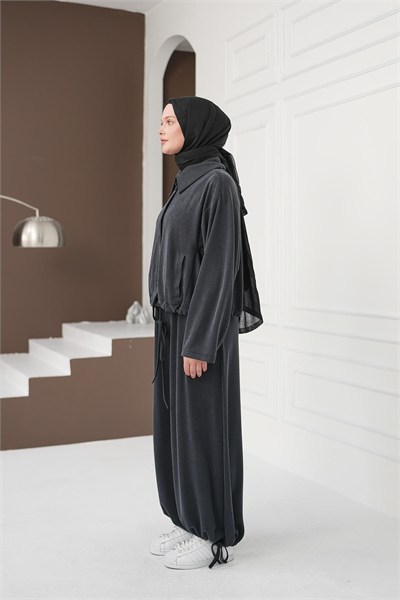 Büzgü Detaylı Pantolon Takım - Siyah