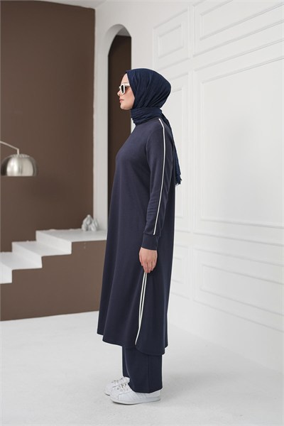 Çizgi Detaylı Uzun Pantolon Takım - Lacivert