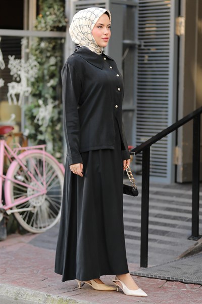 Düğme Detaylı Etekli Tesettür Takım