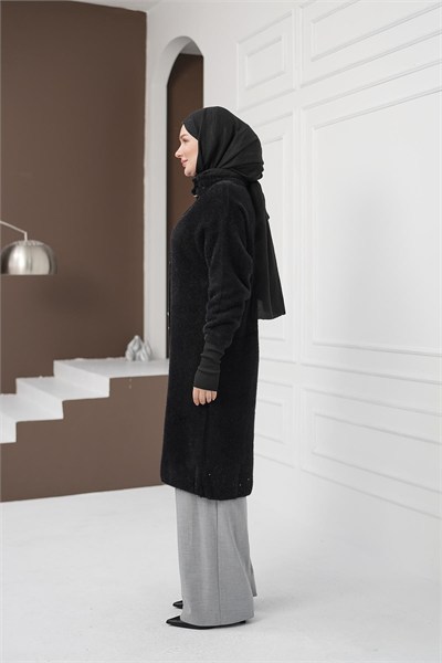 Düğmeli Yumoş Hırka - Siyah