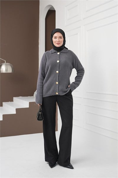 Düğmeli Yumoş Kazak - Gri kadın giyim ürün görseli Arzestore