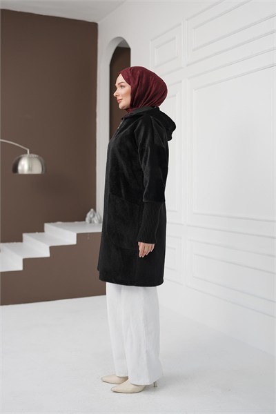 Fermuarlı Cepli Fox Hırka - Siyah
