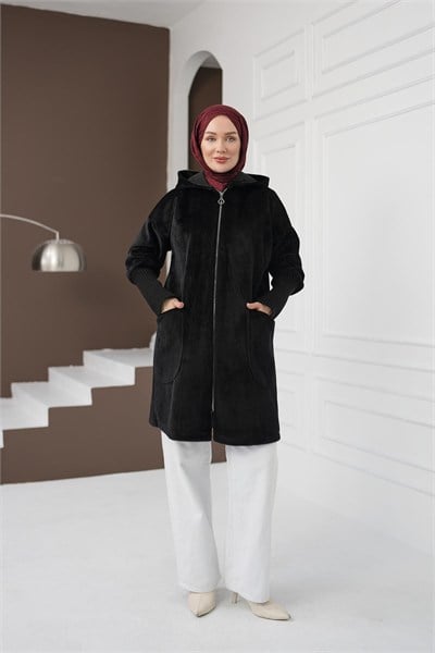 Fermuarlı Cepli Fox Hırka - Siyah