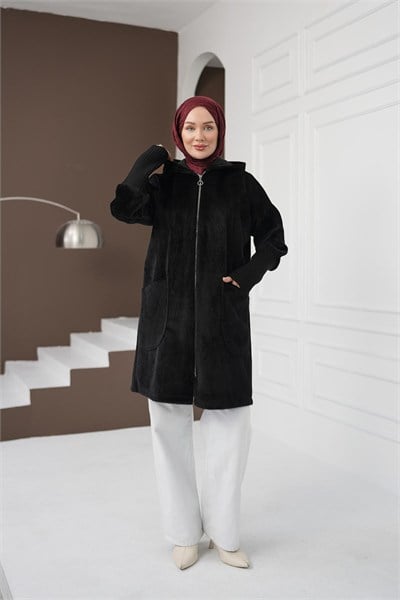 Fermuarlı Cepli Fox Hırka - Siyah