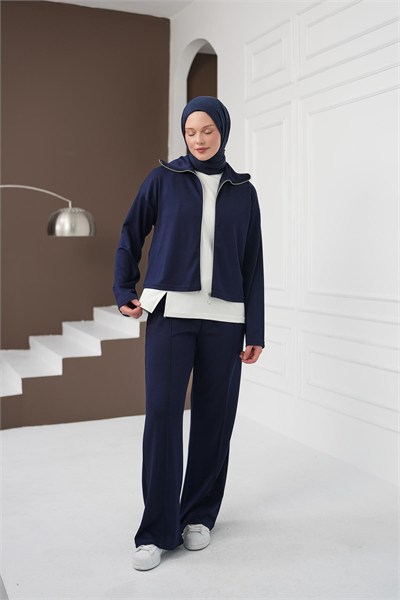 Fermuarlı Üçlü Pantolon Takım - Lacivert