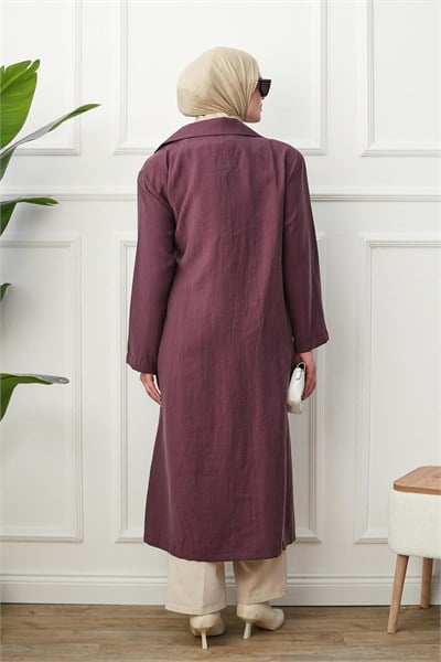 Gömlek Yaka Yırtmaçlı Kimono Kap - Bordo