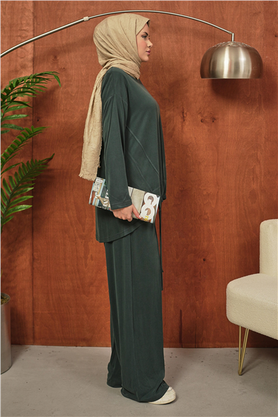 Haki Oversize Rahat Kesim Tesettür İkili Takım