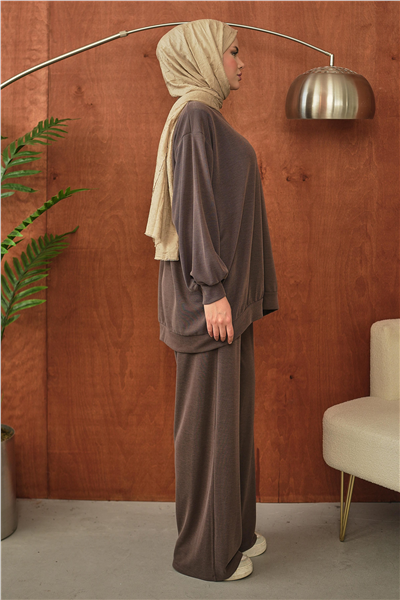 Kahverengi Oversize Rahat Kesim Tesettür Takım