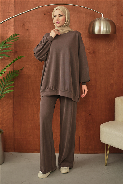 Kahverengi Oversize Rahat Kesim Tesettür Takım