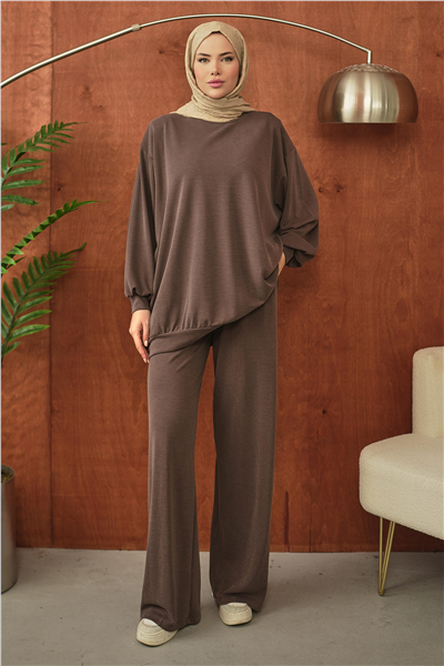 Kahverengi Oversize Rahat Kesim Tesettür Takım