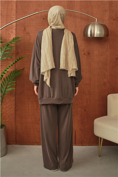Kahverengi Oversize Rahat Kesim Tesettür Takım
