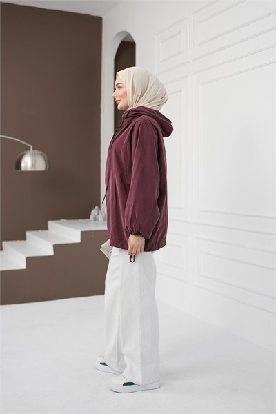 Kapüşonlu Fermuarlı Tencel Ceket - Gül Kurusu