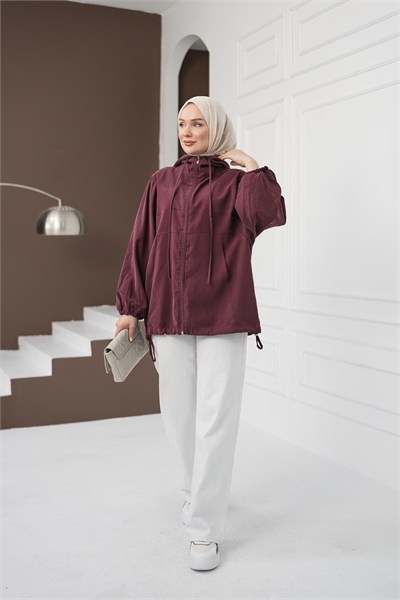 Kapüşonlu Fermuarlı Tencel Ceket - Gül Kurusu