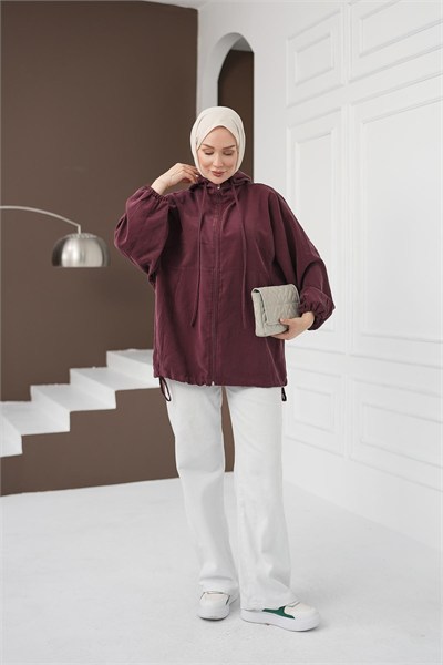 Kapüşonlu Fermuarlı Tencel Ceket - Gül Kurusu