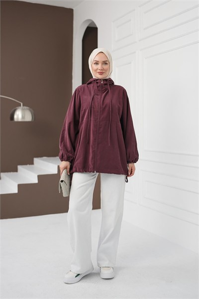 Kapüşonlu Fermuarlı Tencel Ceket - Gül Kurusu