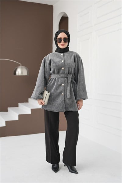 Kemerli Fox Ceket - Gri kadın giyim ürün görseli Arzestore