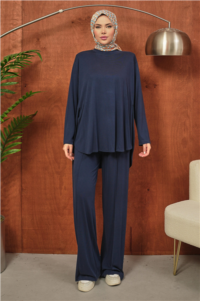 Lacivert Oversize Kesim İkili Tesettür Takım