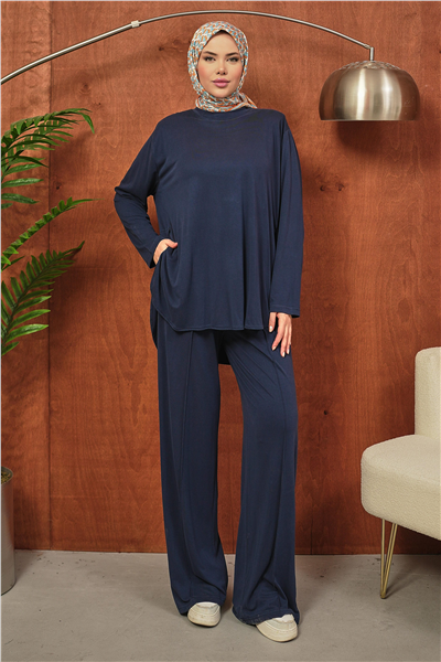 Lacivert Oversize Kesim İkili Tesettür Takım