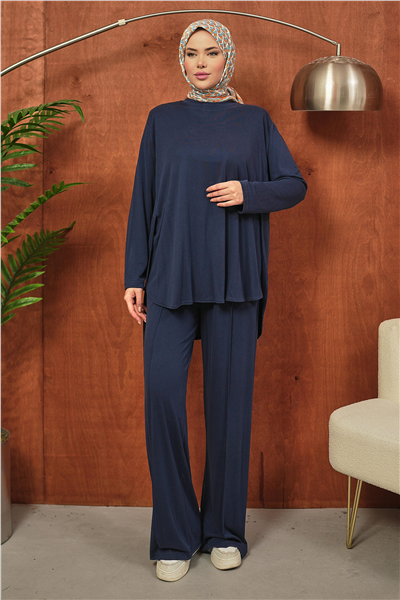 Lacivert Oversize Kesim İkili Tesettür Takım