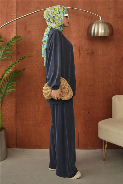 Lacivert Oversize Rahat Kesim Tesettür Takım