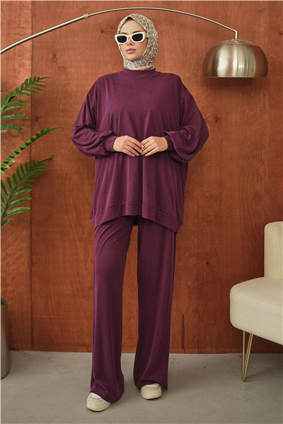 Mürdüm Oversize Rahat Kesim Tesettür Takım
