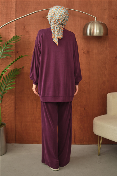 Mürdüm Oversize Rahat Kesim Tesettür Takım