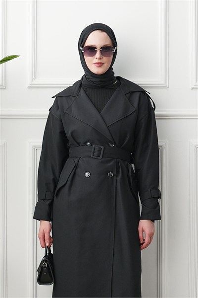 Oversize Trençkot - Siyah