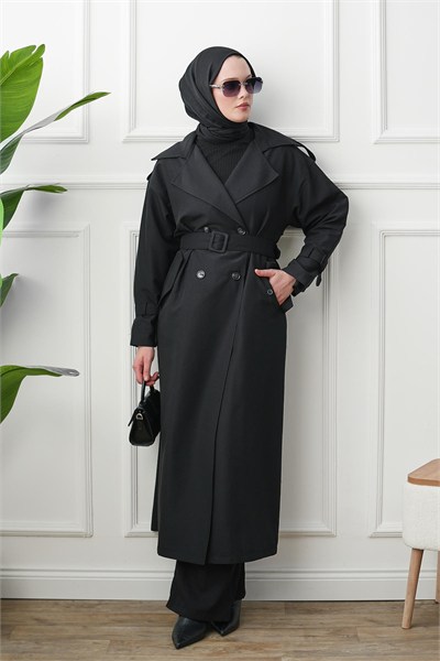 Oversize Trençkot - Siyah