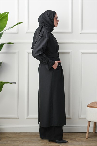 Oversize Trençkot - Siyah