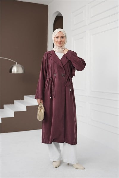 Şal Yaka İpli Tencel Kap - Gül Kurusu