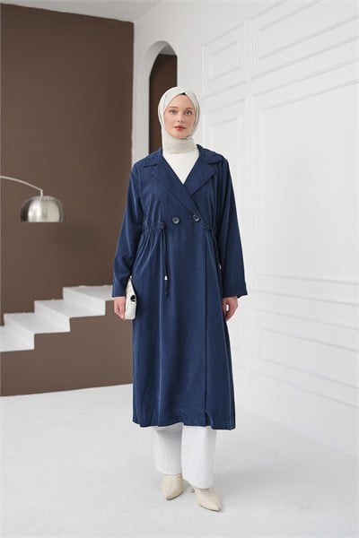 Şal Yaka İpli Tencel Kap - Mavi