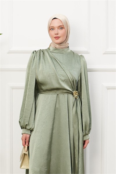 Saten İpek Elbise - Mint Yeşil