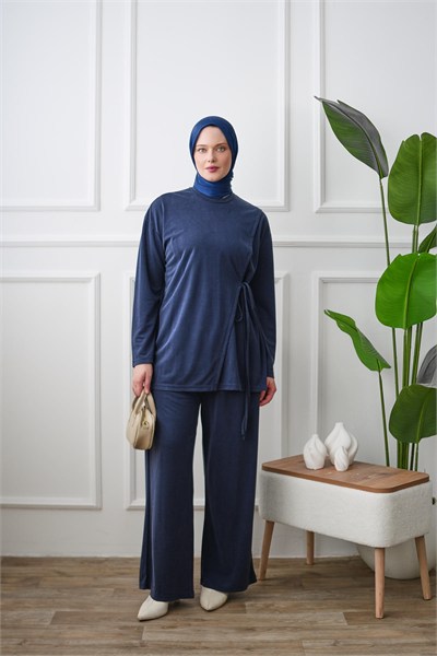 Yandan Bağlamalı Tunik Pantolon Takım - Lacivert