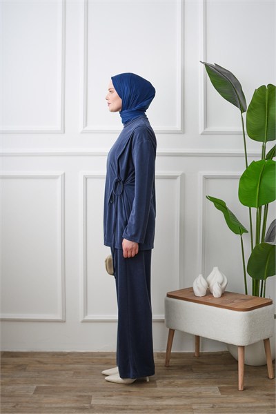 Yandan Bağlamalı Tunik Pantolon Takım - Lacivert