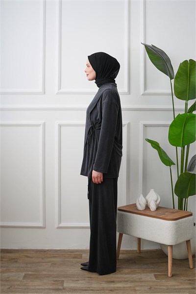 Yandan Bağlamalı Tunik Pantolon Takım - Antrasit