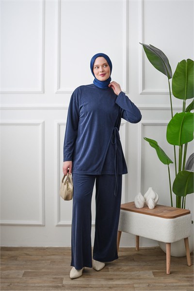 Yandan Bağlamalı Tunik Pantolon Takım - Lacivert