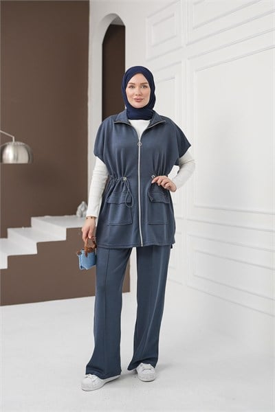 Yelekli Cepli Pantolon Takım - Koyu İndigo kadın giyim ürün görseli Arzestore