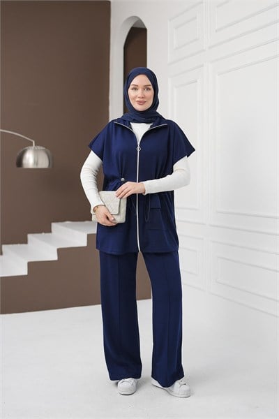 Yelekli Cepli Pantolon Takım - Lacivert kadın giyim ürün görseli Arzestore