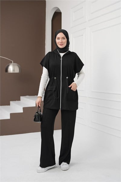 Yelekli Cepli Pantolon Takım - Siyah kadın giyim ürün görseli Arzestore