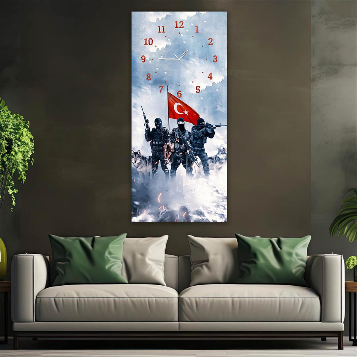 Vertical National Themed Glass Wall Art with Clock at the Top 035