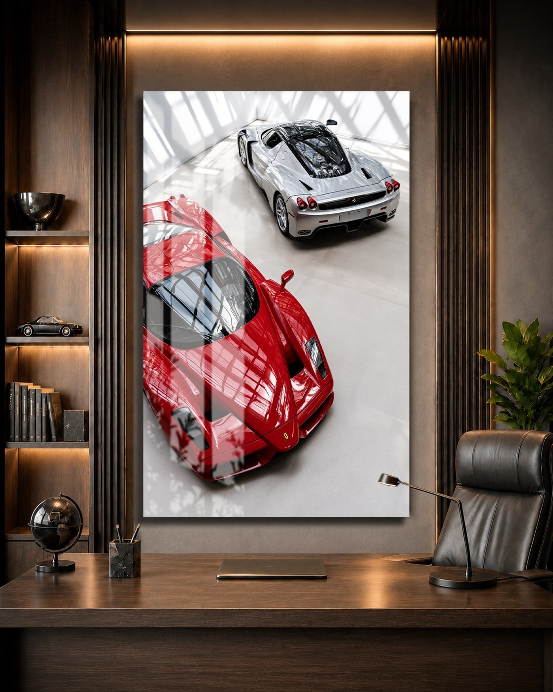 Kırmızı ve Beyaz Ferrari Enzo Cam Tablo