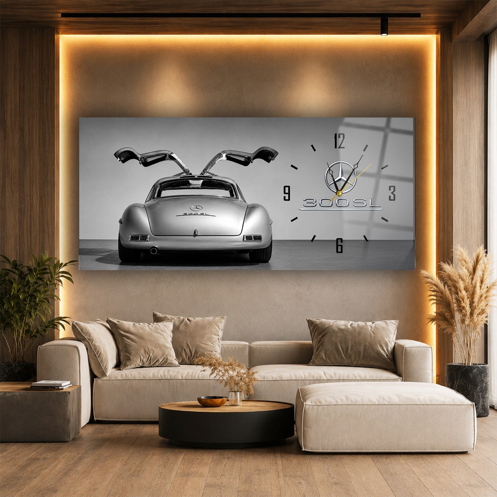 Kırmızı Ferrari Saatli Cam Tablo