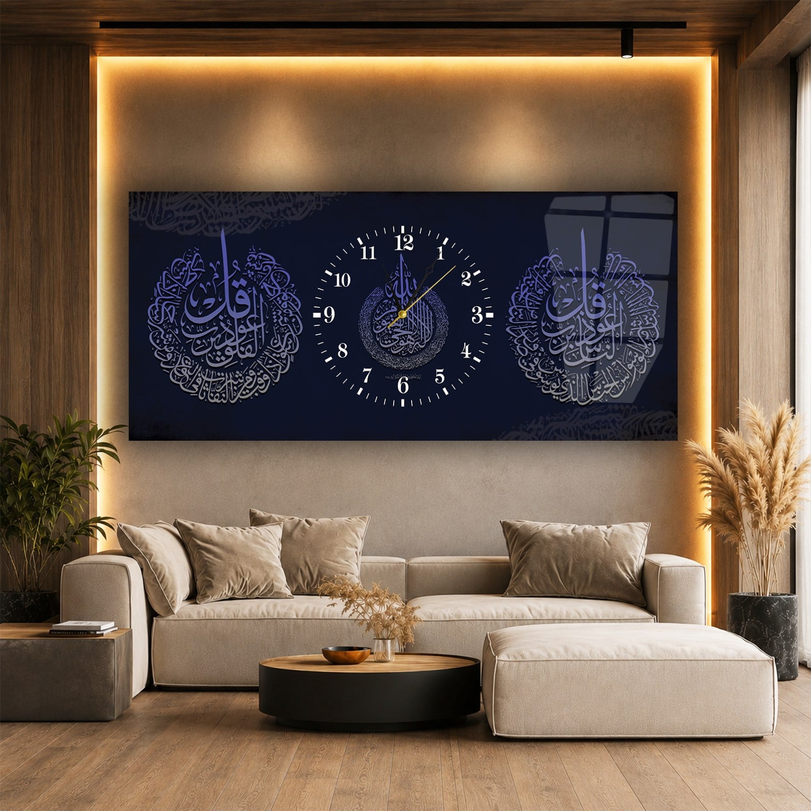 Middle-Clock, Religious-Themed Horizontal Glass Wall Painting 075