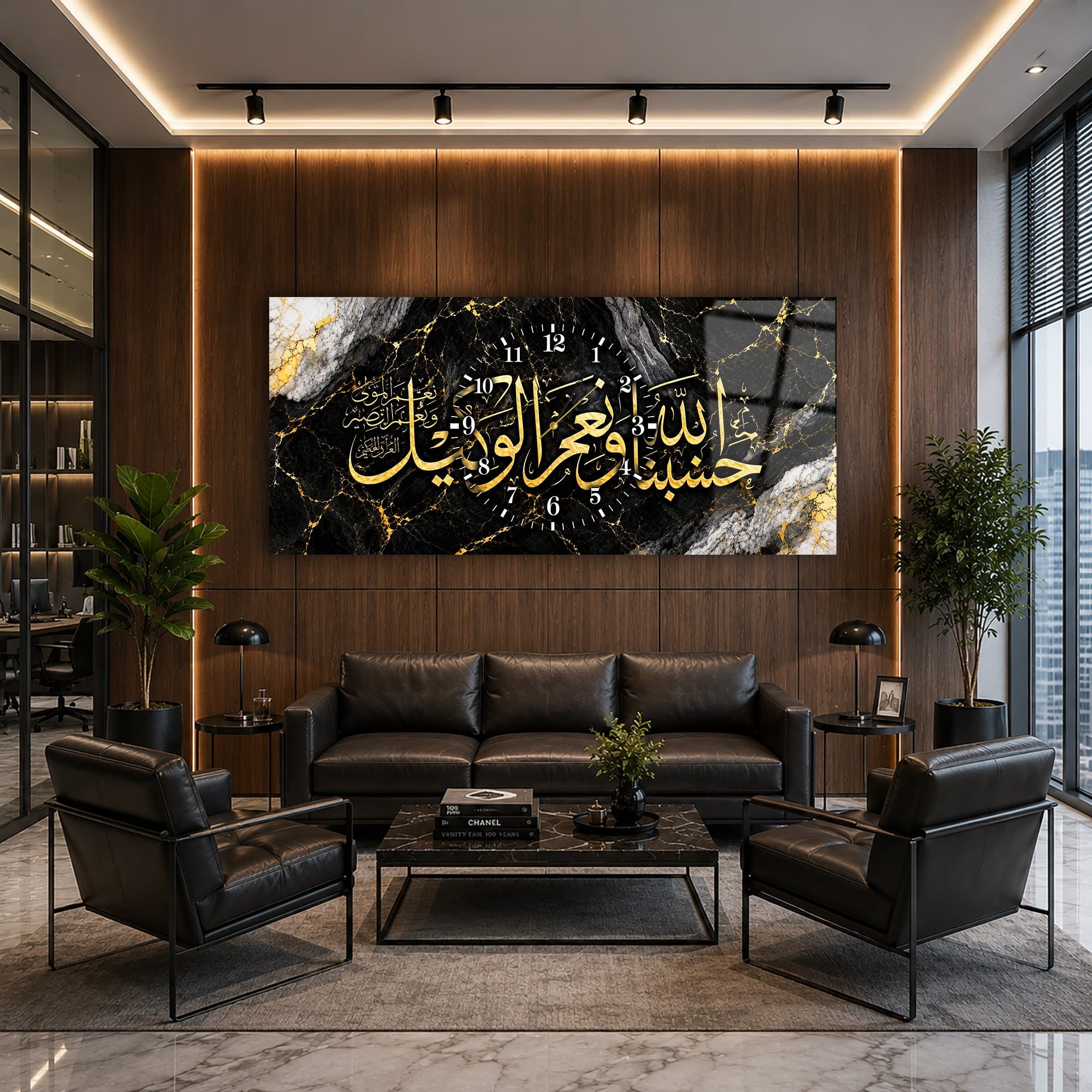 Middle-Clock, Religious-Themed Horizontal Glass Wall Painting 099