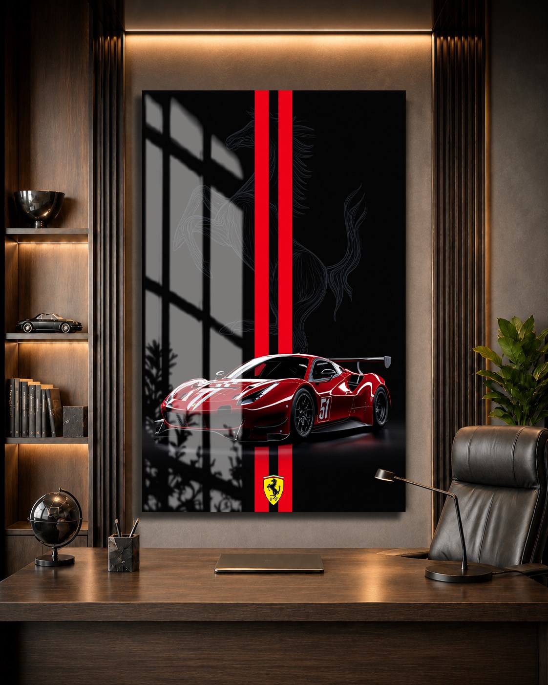 Kırmızı Ferrari Yarış Arabası Cam Tablo