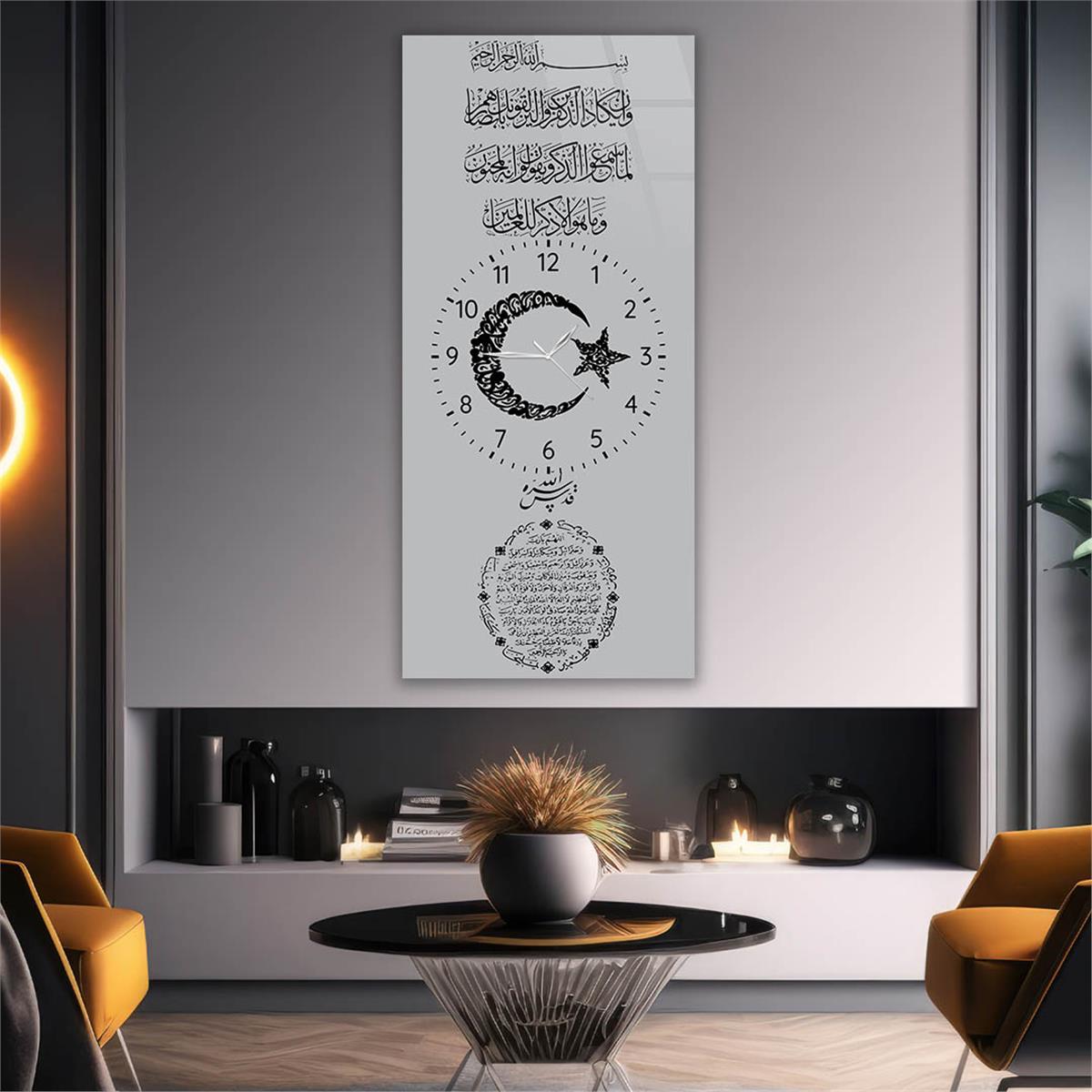 Vertikales Religionenthema bedrucktes Glas mit Uhr in der Mitte 025