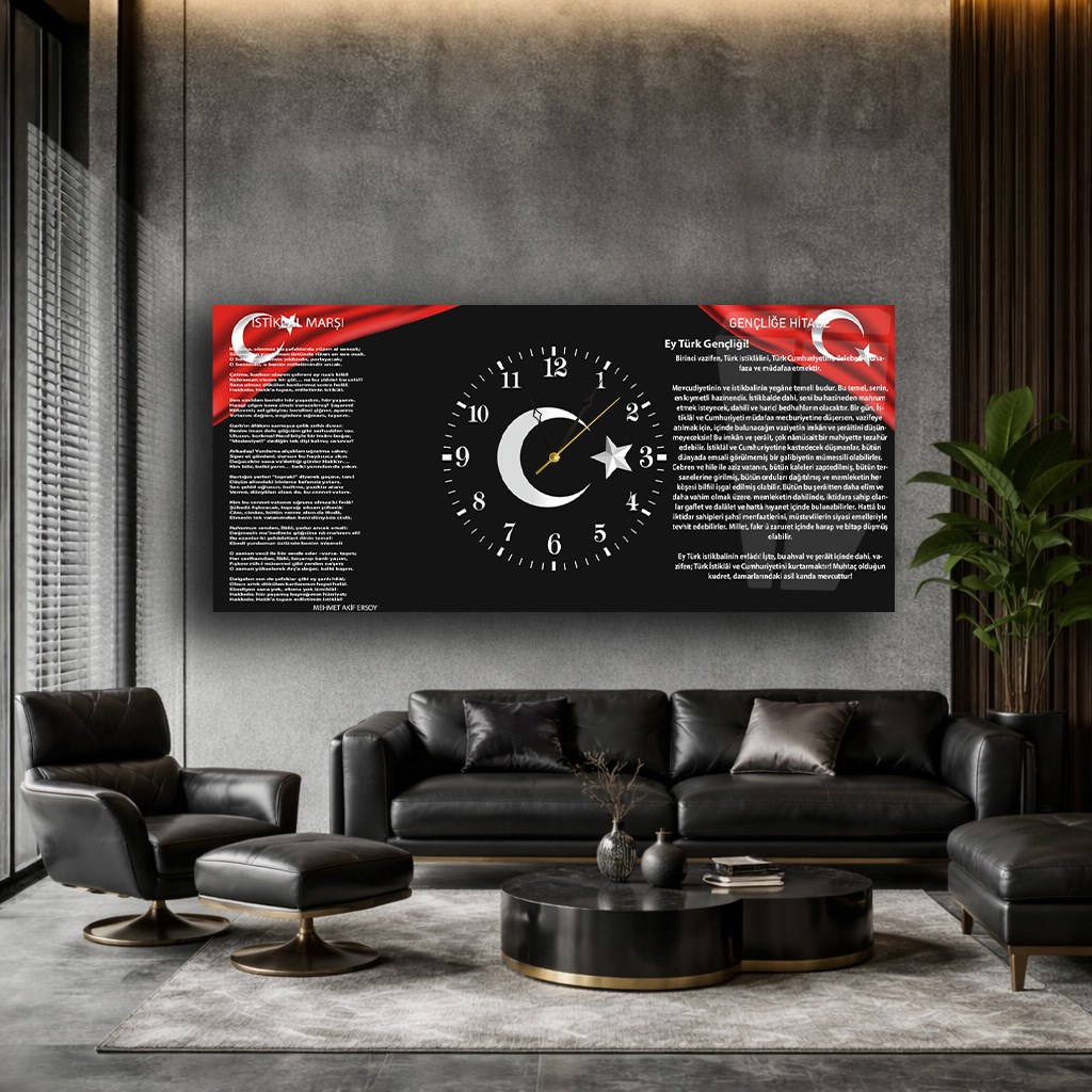 Milli Ruh | İstiklal Marşı ve Gençliğe Hitabe Saatli Cam Tablo