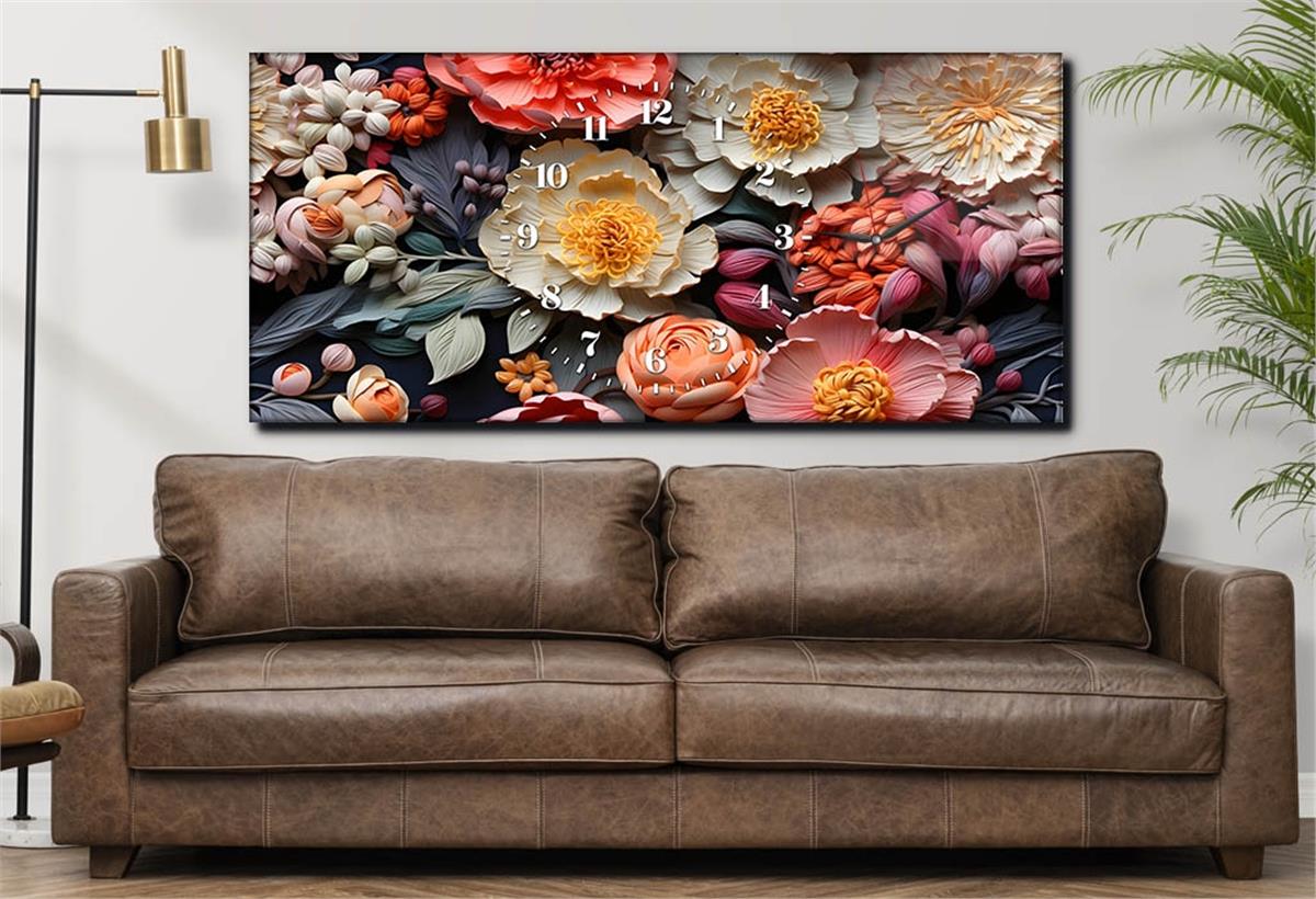 Yatay Saatli Yandan Sanat Temalı Cam Tablo 250