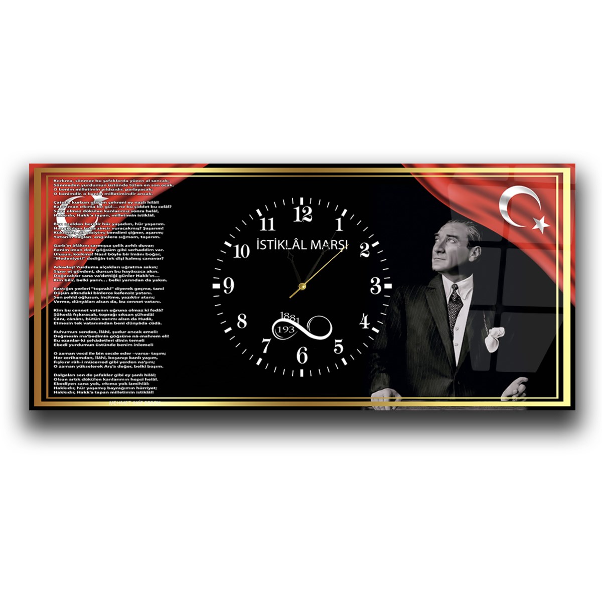 Tableau en verre sur le thème de la nation avec horloge centrale horizontale  044