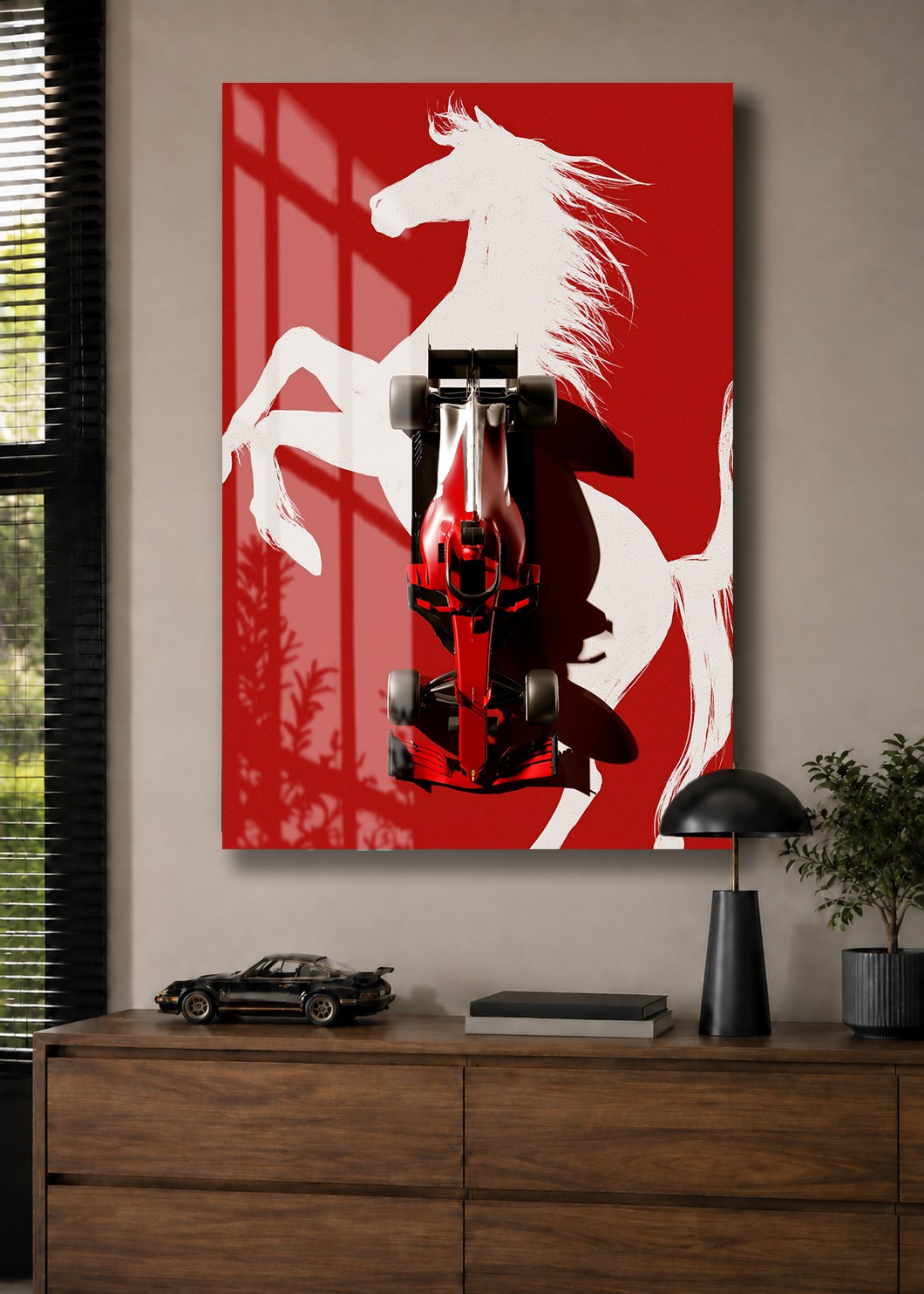 Kırmızı Ferrari Formula 1 Cam Tablo